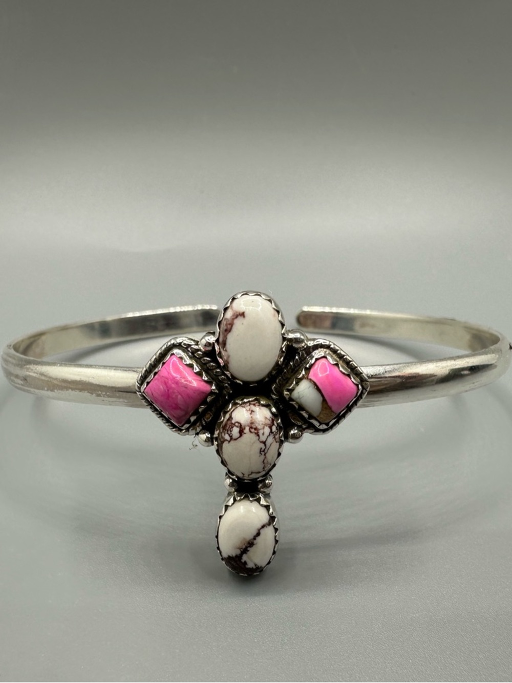 Cotton Candy Turquoise & Wild Horse Handmade Sterling Silver 925 Cuff Bracelet